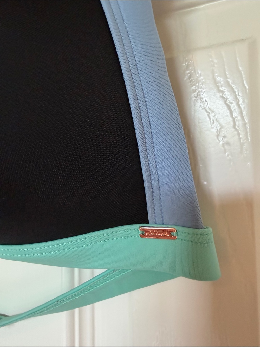 PINK Victoria's Secret Black Halter Bikini Top with Light Blue and Mint Trim - Picture 2 of 3